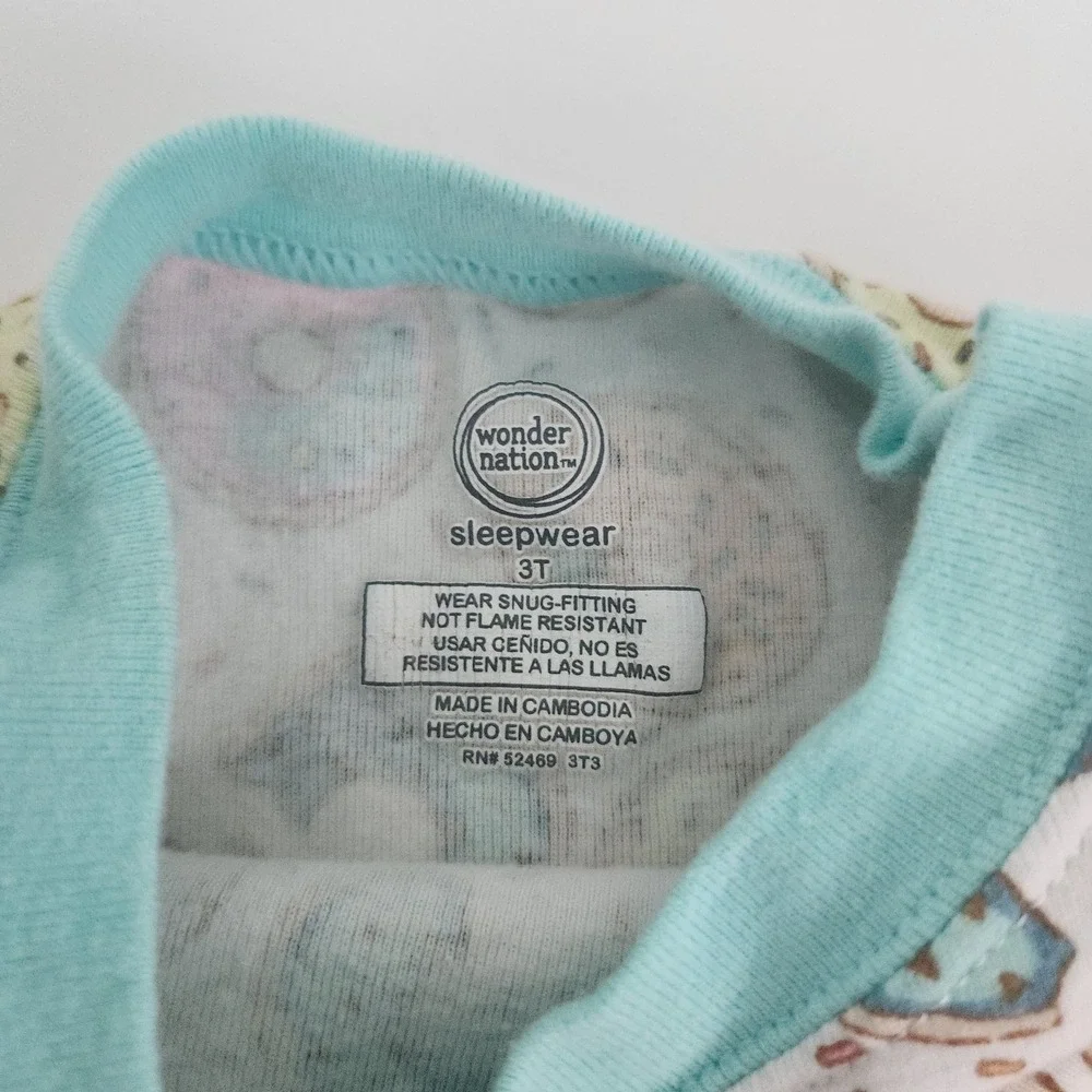 Kids‎ 3T Donut Print Cotton Pajama Set White Aqua 2pc PJs